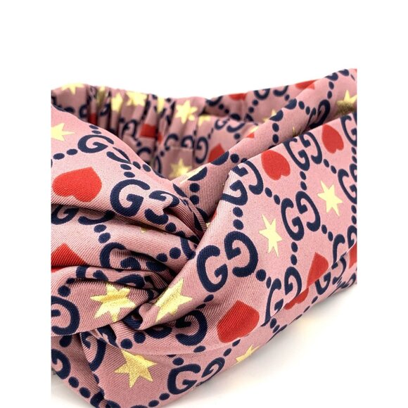 Gucci Pink Silk Headband with All-Over Double G Print - Picture 6 of 9